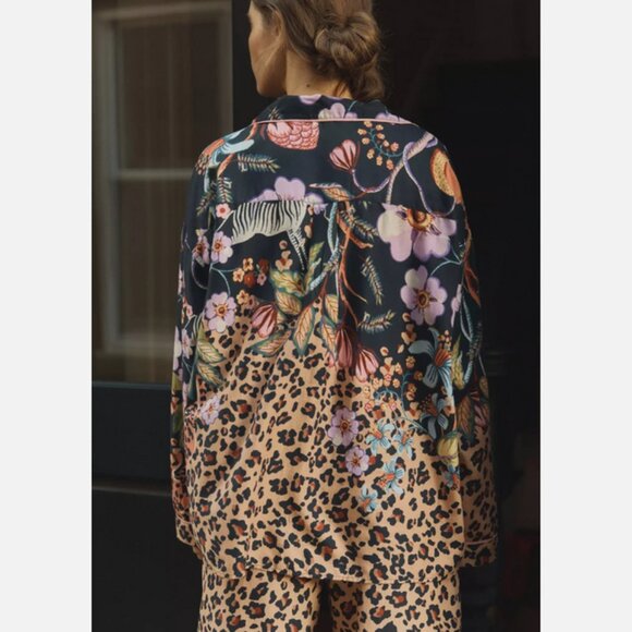 Anthropologie LyreBird Cloud Flannel Pajama Top Sleep Shirt Zebra Leopard XXS - Picture 2 of 6